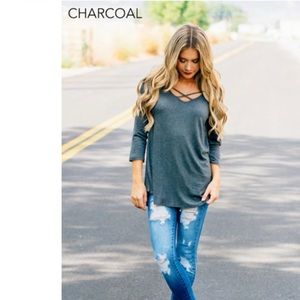 3/4 Sleeve Cross Neck Top